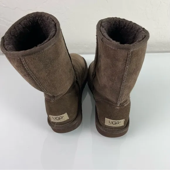 Ugg Boots Classic Short Solid Dark Chocolate‎ Brown Shearling Suede Leather