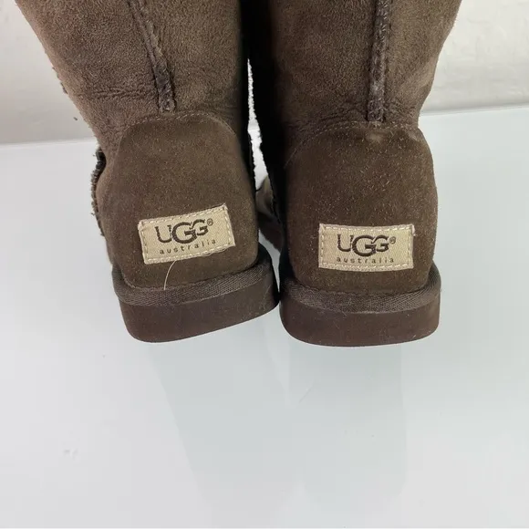 Ugg Boots Classic Short Solid Dark Chocolate‎ Brown Shearling Suede Leather