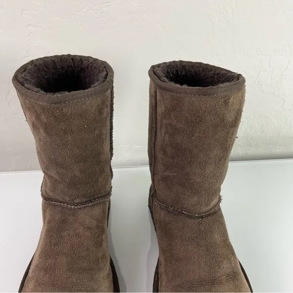 Ugg Boots Classic Short Solid Dark Chocolate‎ Brown Shearling Suede Leather