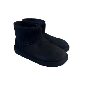 UGG Boots Womens 9 Classic Mini II Snow Black Pull On Suede Sheepskin Lined