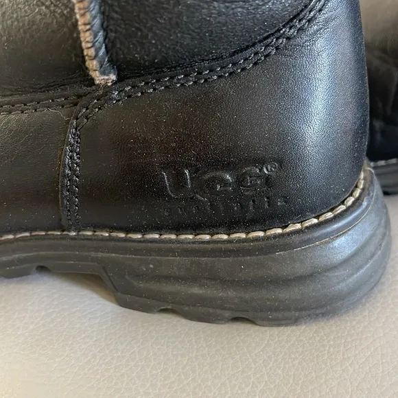 UGG Brooks Tall, black leather, size 6, outdoor sole, EUC