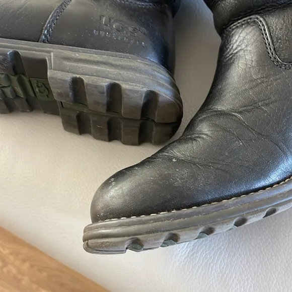 UGG Brooks Tall, black leather, size 6, outdoor sole, EUC