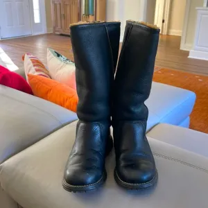 UGG Brooks Tall, black leather, size 6, outdoor sole, EUC