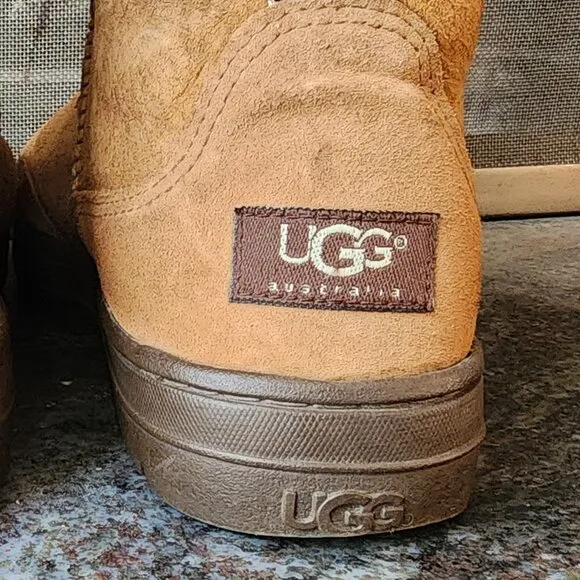 UGG Brown Suede Leather Tall Braided Back Boots Size 8