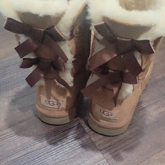 UGG Brown Winter Boots with Satin Ribbon Detail