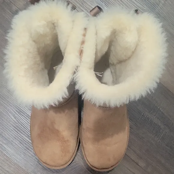 UGG Brown Winter Boots with Satin Ribbon Detail