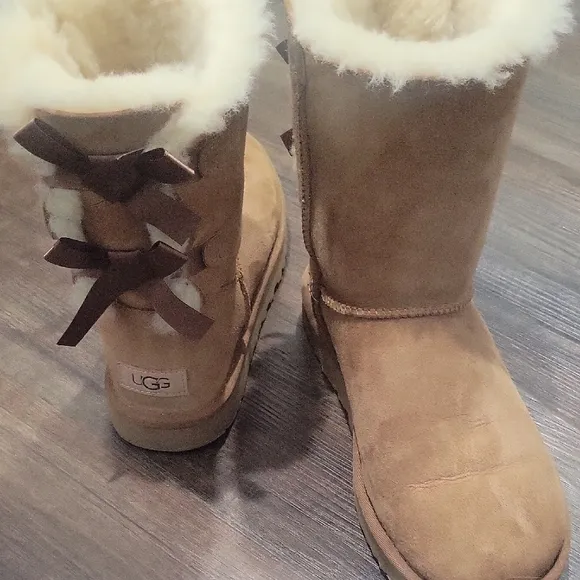 UGG Brown Winter Boots with Satin Ribbon Detail