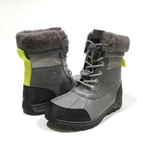 UGG BUTTE II CWR SNOW BOOTS -METAL GRAY WATERPROOF LEATHER -KIDS US 4 -NEW