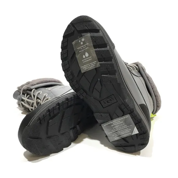 UGG BUTTE II CWR SNOW BOOTS -METAL GRAY WATERPROOF LEATHER -KIDS US 4 -NEW
