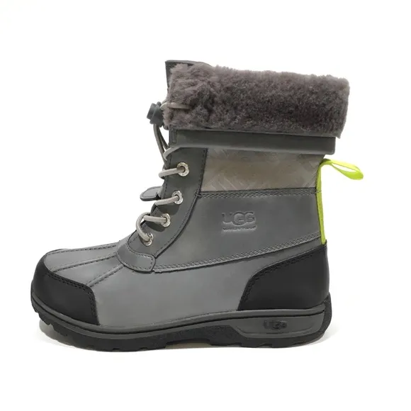 UGG BUTTE II CWR SNOW BOOTS -METAL GRAY WATERPROOF LEATHER -KIDS US 4 -NEW