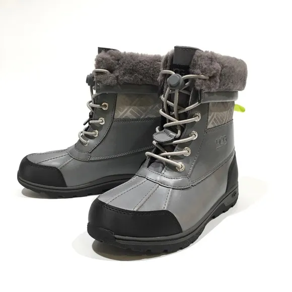UGG BUTTE II CWR SNOW BOOTS -METAL GRAY WATERPROOF LEATHER -KIDS US 4 -NEW