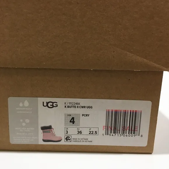 UGG BUTTE II CWR SNOW BOOTS -PINK WATERPROOF LEATHER -KIDS US 4 -NEW
