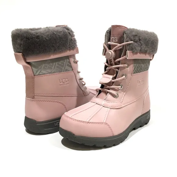 UGG BUTTE II CWR SNOW BOOTS -PINK WATERPROOF LEATHER -KIDS US 4 -NEW