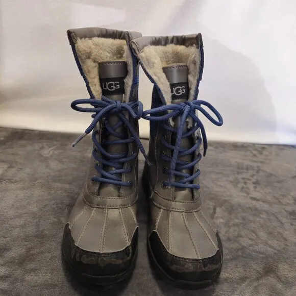 UGG Butte II Grey Gray Leather Short Snow Boots Size 4 Kid Youth = Women US 6