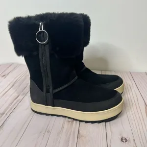 UGG by Koolaburra Tynlee Black Suede Leather Faux Fur Lined Zip Up Boots Winter