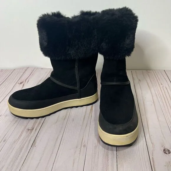 UGG by Koolaburra Tynlee Black Suede Leather Faux Fur Lined Zip Up Boots Winter