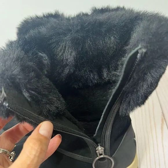 UGG by Koolaburra Tynlee Black Suede Leather Faux Fur Lined Zip Up Boots Winter
