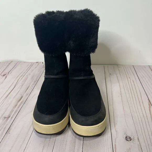 UGG by Koolaburra Tynlee Black Suede Leather Faux Fur Lined Zip Up Boots Winter