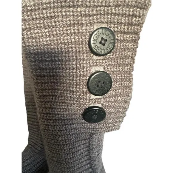 UGG Cardy Knit Boots Womens Size 9 Grey Knee-High Logo Button Accents