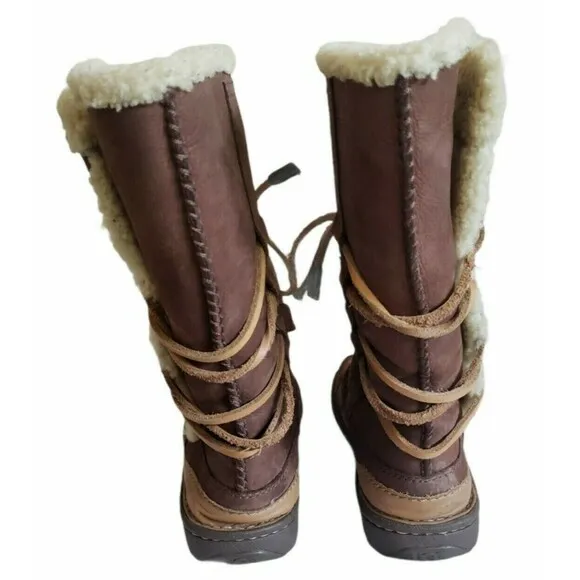 UGG Catalina 1634 Brown Suede Sheepskin Tall Wrap Boots Shearling Women's Size 7