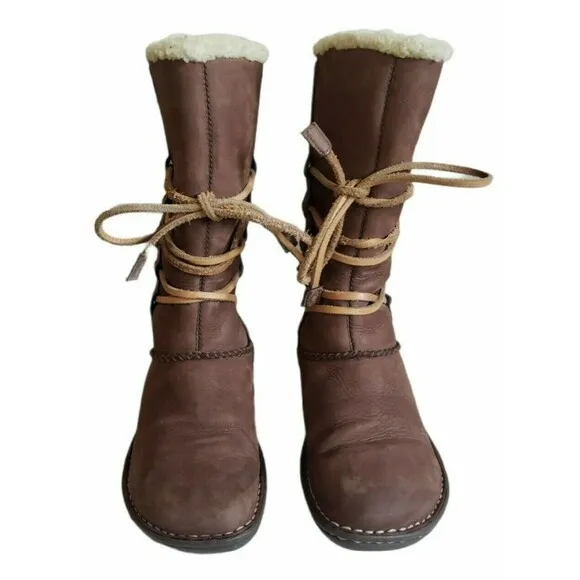 UGG Catalina 1634 Brown Suede Sheepskin Tall Wrap Boots Shearling Women's Size 7