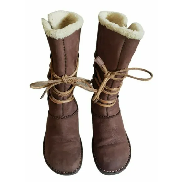 UGG Catalina 1634 Brown Suede Sheepskin Tall Wrap Boots Shearling Women's Size 7