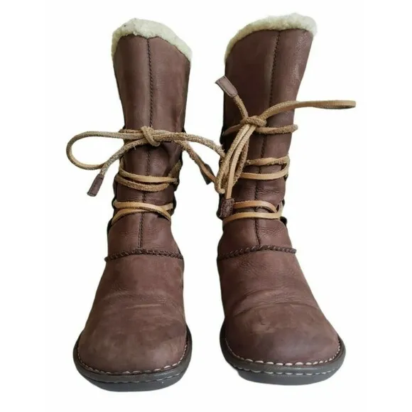 UGG Catalina 1634 Brown Suede Sheepskin Tall Wrap Boots Shearling Women's Size 7