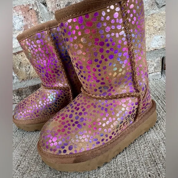UGG Classic II Medium Chestnut Tan Spots Iridescent Toddler Girl Winter Boots
