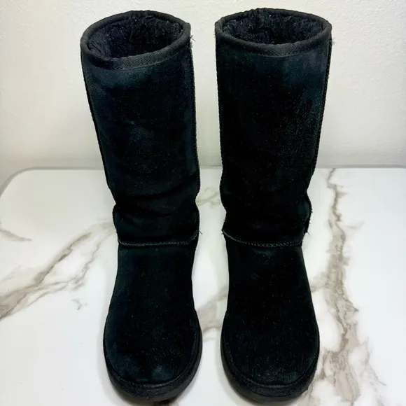 UGG Classic Tall Big Logo Embossed Black Suede Rubber Women’s Winter Boots, 8