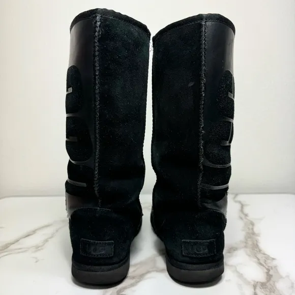 UGG Classic Tall Big Logo Embossed Black Suede Rubber Women’s Winter Boots, 8