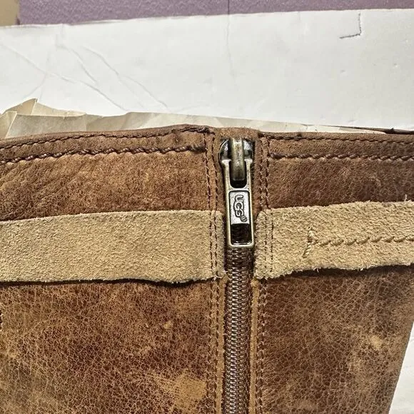UGG‎ Darcie Distressed Leather Riding Boots Knee High Brown Size 7.5 Equestrian