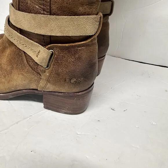 UGG‎ Darcie Distressed Leather Riding Boots Knee High Brown Size 7.5 Equestrian