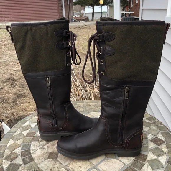 🪺UGG Dark Brown &amp; Green Wool Elsa Tall Riding Boots