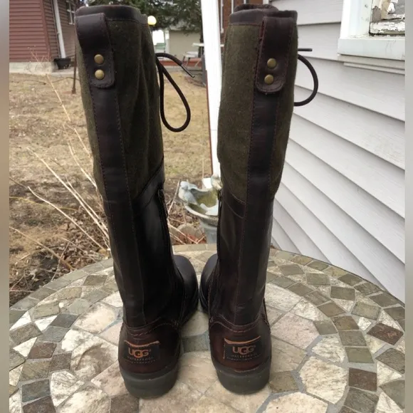 🪺UGG Dark Brown &amp; Green Wool Elsa Tall Riding Boots