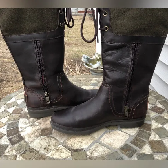 🪺UGG Dark Brown &amp; Green Wool Elsa Tall Riding Boots
