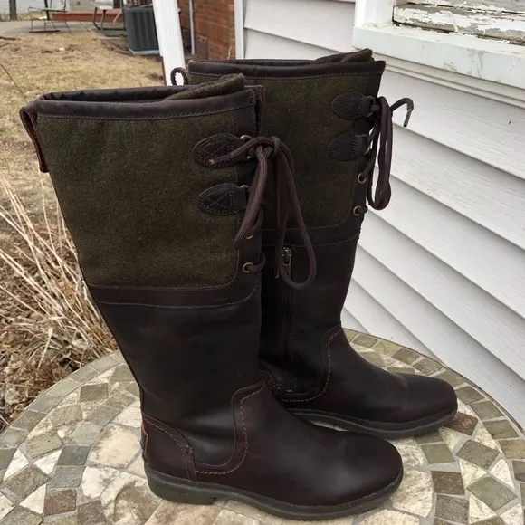 🪺UGG Dark Brown &amp; Green Wool Elsa Tall Riding Boots