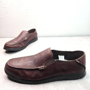 UGG Fur Lined Slipper Moc Loafers Mens Sz 11 Brown Leather Preppy Slip On Shoes