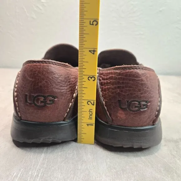 UGG Fur Lined Slipper Moc Loafers Mens Sz 11 Brown Leather Preppy Slip On Shoes