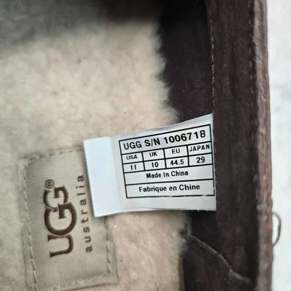 UGG Fur Lined Slipper Moc Loafers Mens Sz 11 Brown Leather Preppy Slip On Shoes