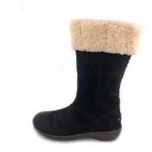 UGG Karyn Black Leather Sheepskin Cuff Winter Boots 7