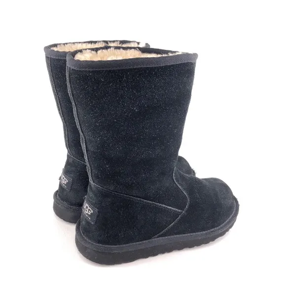 UGG Lil Sunshine Black Leather Sheepskin Winter Boots Kids 4