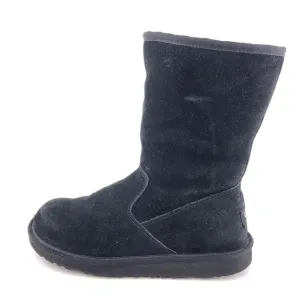 UGG Lil Sunshine Black Leather Sheepskin Winter Boots Kids 4