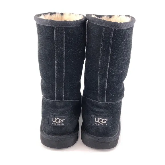 UGG Lil Sunshine Black Leather Sheepskin Winter Boots Kids 4