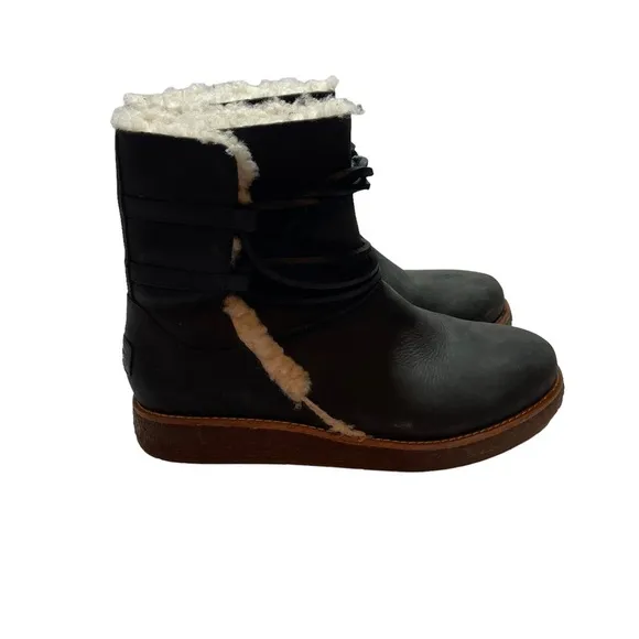 UGG Luisa 1012545 Uggpure Water Resistant Leather Sheepskin Black Boots Size 7