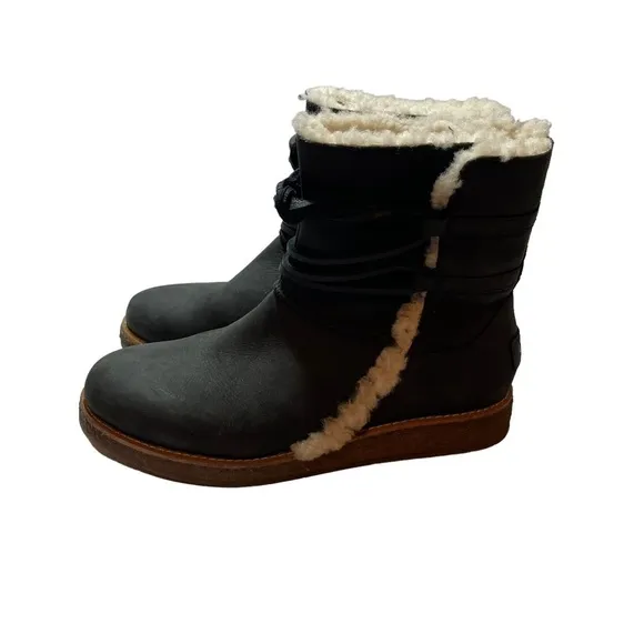 UGG Luisa 1012545 Uggpure Water Resistant Leather Sheepskin Black Boots Size 7