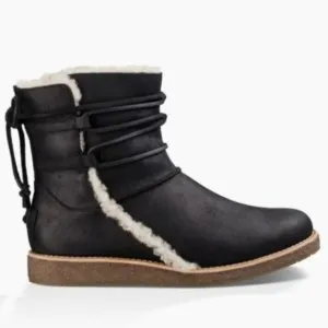 UGG Luisa 1012545 Uggpure Water Resistant Leather Sheepskin Black Boots Size 7