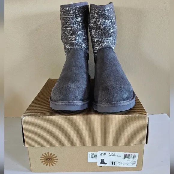 UGG Lyla Gray Boots Wool Shearling Winter Boots Size 11 NWB