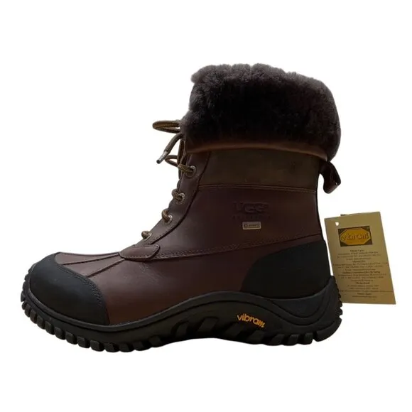 UGG Men’s Brown Waterproof Leather W/ Sheepskin Collar Winter Boots Size 11-New