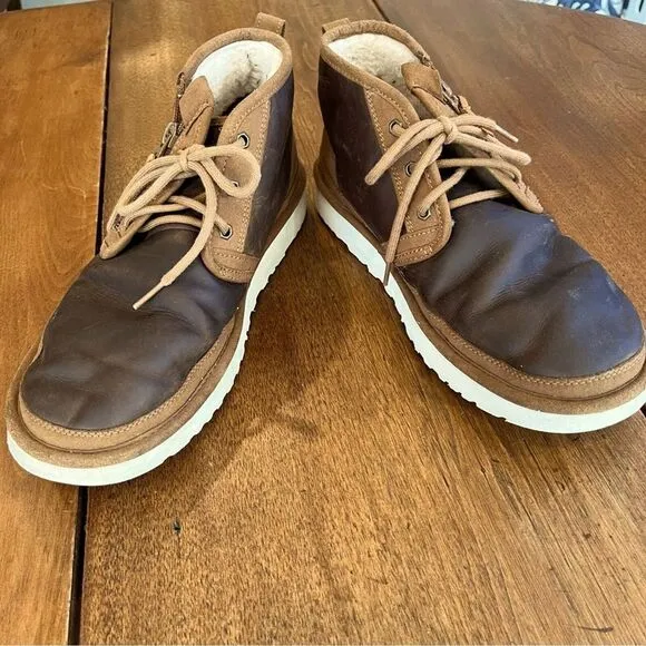 UGG Mens Neumel Zip Brown Leather Lined Chukka Boots Mens 11 Classic Versatile