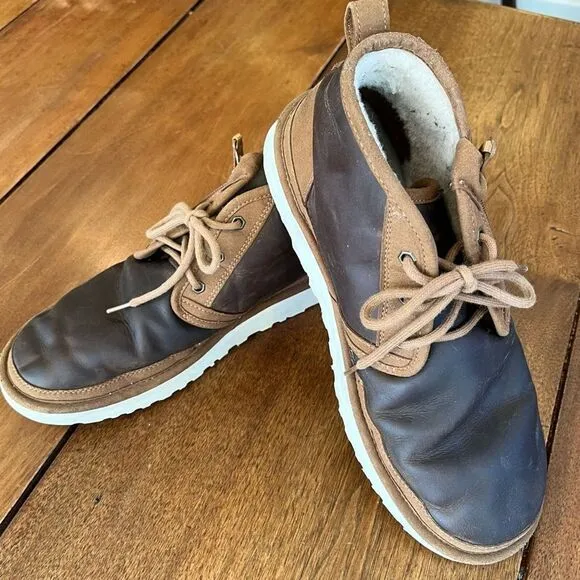 UGG Mens Neumel Zip Brown Leather Lined Chukka Boots Mens 11 Classic Versatile